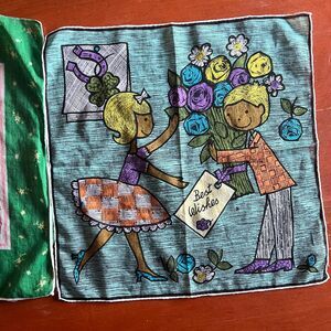 Vintage Handkerchief Set of Two 1950s Hankies Novelty Print Scarves